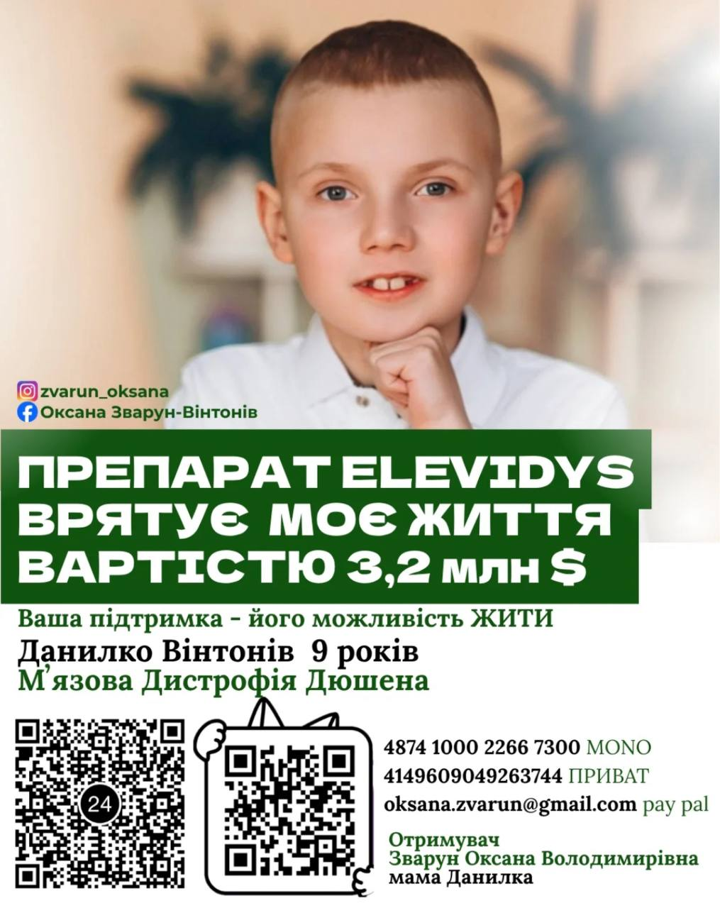 Плакат збору коштів на лікування Данилка